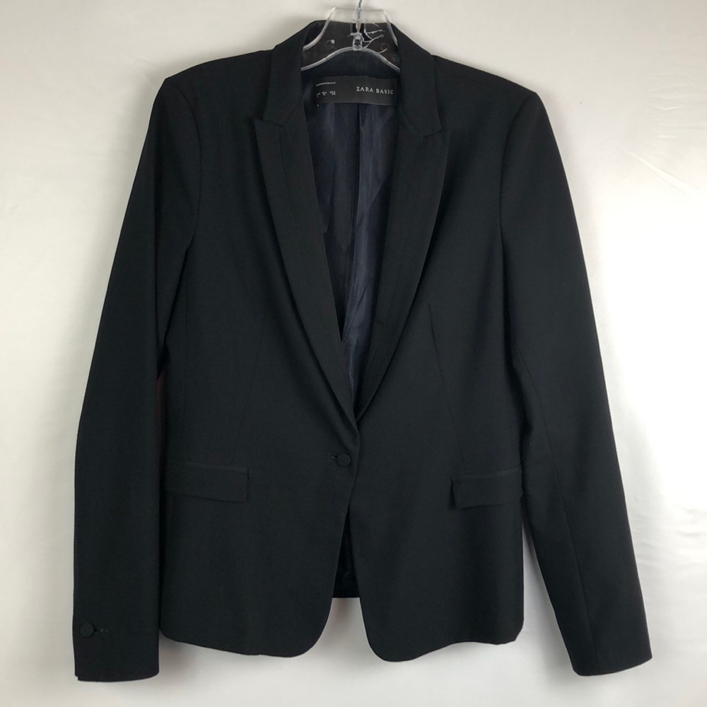 Zara Basic Black Single Button Blazer Tuxedo Lapel - image 3
